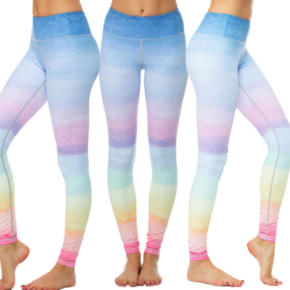 High Waist Elastic Rainbow Pattern Yoga Pants