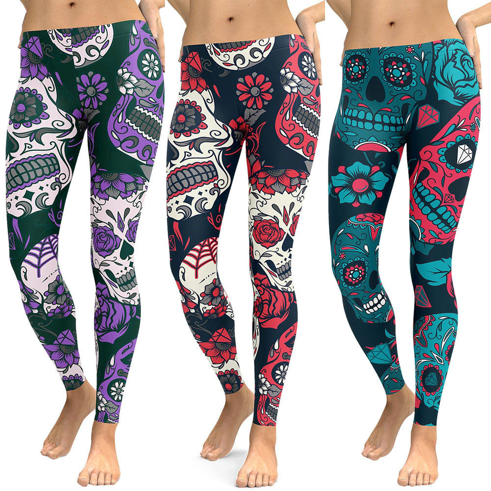 Womens Sugar Skull High Waist Leggings