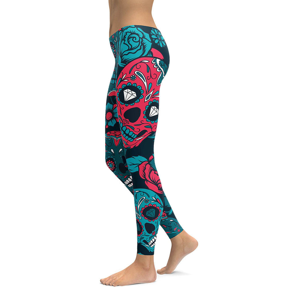 Womens Sugar Skull High Waist Leggings